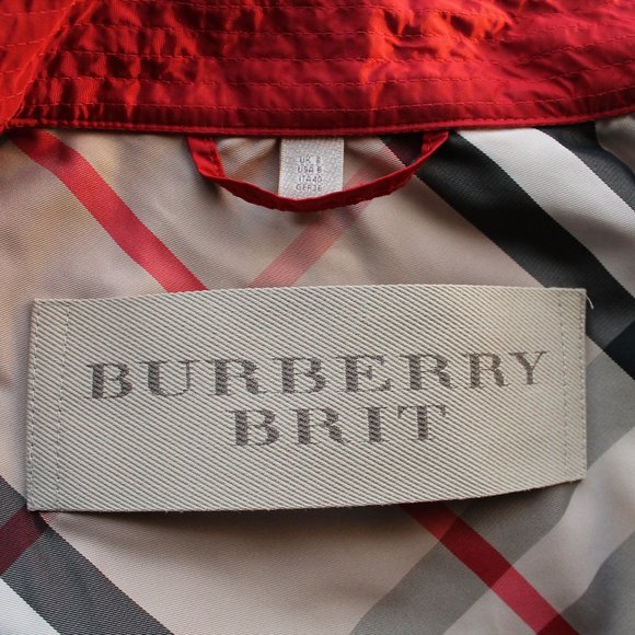 Burberry Brit Military Red Nylon Belted Double Breasted Trench Jacket Size 6 - Picture 13 of 14